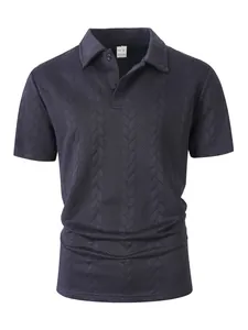 Men's solid color short-sleeved jacquard polo shirt with textured knit pattern design