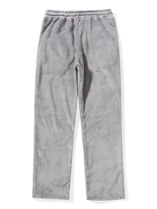 High-quality detailed view of grey fuzzy fleece trousers for winter loungewear set