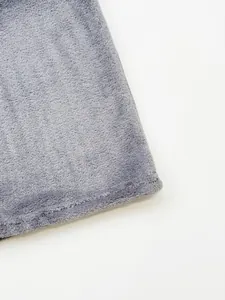 Macro view showing the soft gray plush fleece fabric texture of this cozy autumn winter set