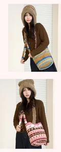 Detail of autumn winter plush shoulder bags with colorful Fair Isle geometric patterns
