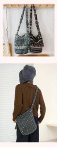 Cozy plush Fair Isle pattern shoulder bag for autumn and winter, styled on a model's back