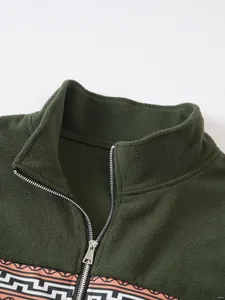 Herren Outdoor-Fleece-Sweatshirt mit halbem Reißverschluss und Jacquard-Muster