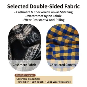 Gros plan sur le mélange de laine durable et la toile à carreaux pour les sacs d'automne.