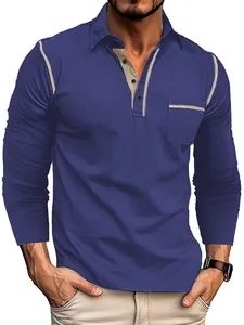 Polo à manches longues pour hommes avec coutures contrastées et détail de poche