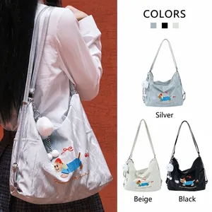 Bolso Bandolera de Terciopelo para Mujer Estilo Harajuku Con Bordado de Teckel de Dibujos Animados y Colgante de Nube Bolso Cuadrado Pequeño Casual