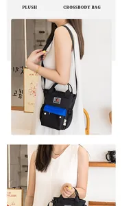 Détail du sac à bandoulière étanche montrant la vue latérale et la position tenue.