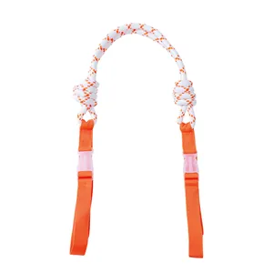 Replacement orange and white braided rope handle strap with pink buckles for nylon tote bags