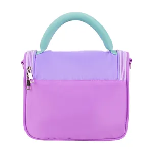 Minimalist large capacity purple storage bag with teal handle and durable zippers