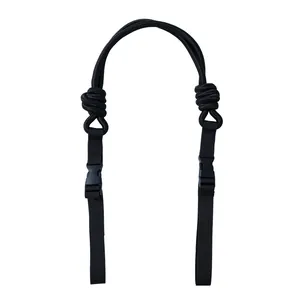 Adjustable black nylon rope strap for embroidered tote bag with plastic buckles