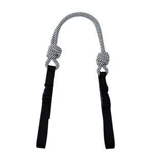 Adjustable black and white braided rope handle strap accessory for nylon shopping tote bag