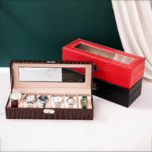 Elegante scatola porta orologi in pelle a 6 slot con motivo a coccodrillo e finestra