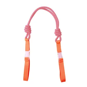 Detailed view of red and white braided rope handle for Japanese nylon tote shopping bag