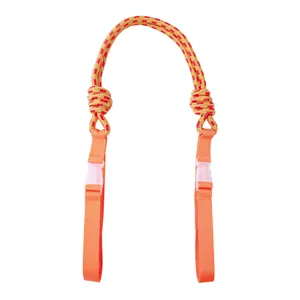 Adjustable orange nylon drawstring shoulder strap with woven rope and plastic buckles
