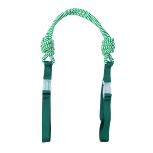 Adjustable green and white woven rope strap for nylon tote bag with plastic buckles