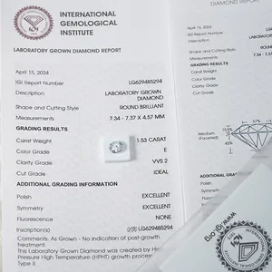 Rundschliff Labor-Diamant 1,53 Karat präsentiert mit offiziellem IGI-Zertifizierungsbericht