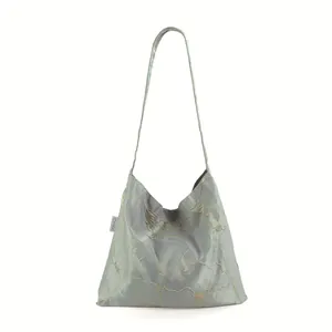 Borsa tote minimalista con motivo incrinato oro verde salvia di grande capacità