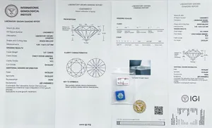 IGI certificate for a 3.51 carat fancy intense greenish blue lab-grown round diamond