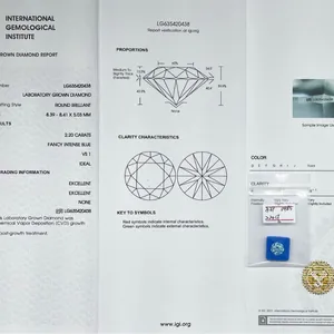 IGI certification report for a 2.20 carat fancy intense blue lab-grown round diamond