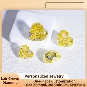 Fancy Vivid Yellow Heart Shaped Lab Grown Diamond IGI Certified Loose Diamond For Engagement Ring Custom Jewelry Making