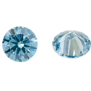 Loose lab-grown light blue round brilliant cut diamond gemstone for jewelry making