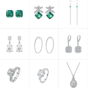 Collection of S925 silver earrings, rings and necklace with lab-grown diamonds.