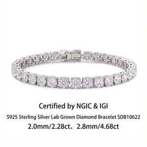 Luxury 925 Sterling Silver Lab-Grown Diamond Tennis Bracelet IGI Certified Round Brilliant Cut Women Sparkly Jewelry Gift