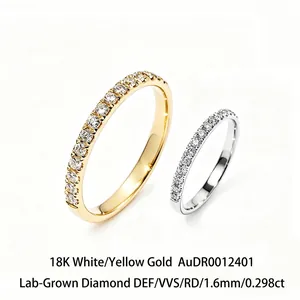 1.6mm Lab-Grown Diamond Half Eternity Band Ring 18K Gold Minimalist Thin Stackable Ring For Women Luxury Jewelry Gift