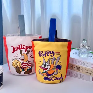 Trendy canvas emmertassen met schattige cartoon katten- en hondenprints en handvatten