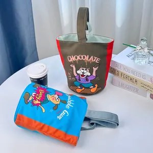 Trendy canvas emmertassen met schattige cartoon katten- en hondenprints voor dagelijks gebruik