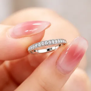 Elegant 1.6mm lab-grown diamond half eternity band ring with a slim white gold finish.