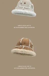 Chapeaux bob d'hiver en peluche de style japonais pour femmes en beige et marron clair