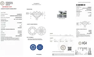 Rapporto dettagliato IGI per un diamante di laboratorio da 2,74 carati taglio brillante