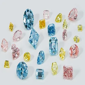 Colección detallada de diamantes de laboratorio multicolores en varios cortes geométricos