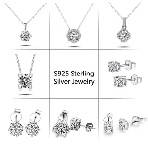 Elegant S925 silver jewelry set with round lab-grown diamonds necklaces and earrings