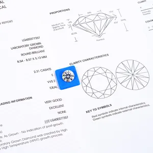 Round brilliant 2.31 carat lab-grown diamond with IGI grading report, VVS2 Ideal