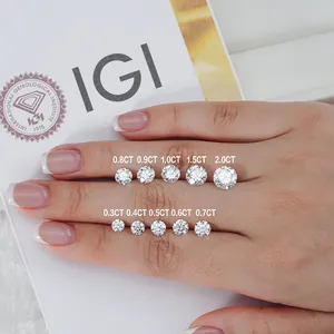 Lab-grown round diamonds size comparison from 0.3 to 2.0 carats with IGI certificate