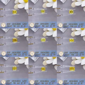Grid view of radiant-cut yellow lab-grown diamonds with technical grading details
