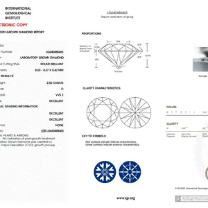 Rapporto ufficiale IGI diamante da laboratorio 2,50 carati D VVS2 taglio brillante