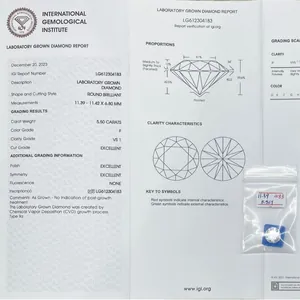 IGI Certified 5.50 Carat Laboratory Grown Round Brilliant Diamond with F Color and VS1 Clarity