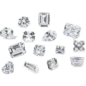 Assorted loose lab-grown diamonds with multiple shapes and cuts on white background