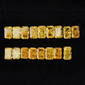 Premium lab-grown yellow radiant cut diamonds displayed on black velvet background