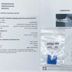 Diamante de laboratorio amarillo de 0,70 quilates certificado por IGI con reporte