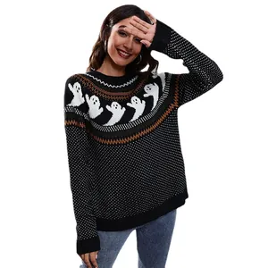 Vintage Halloween ghost knit sweater with dot pattern and loose fit long sleeves