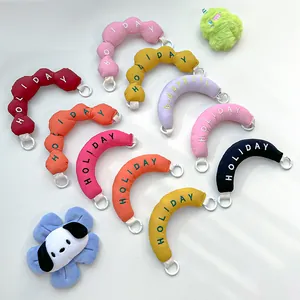INS Style Cute Padded Embroidered Curved Bag Handle Wristlet Strap Charm Polyester Letter Pattern Bag Pendant For Women