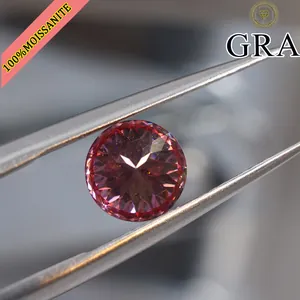 Macro view of a pink Portuguese cut moissanite gemstone with GRA certification