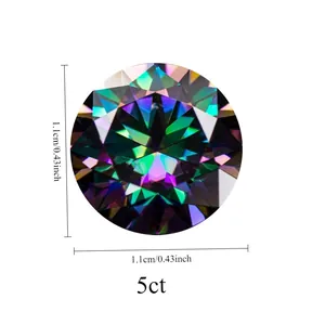 Detailansicht eines 5ct bunten grünen Moissanit-Edelsteins, 11mm runder Brillantschliff
