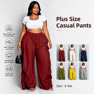 Pantaloni Casual da Donna a Vita Alta con Coulisse Gamba Larga Vestibilità Larga Tinta Unita Lunghi Taglie Forti Streetwear Comodi