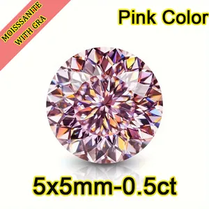 Detailed close-up of 0.5ct pink round cut moissanite gemstone with 5x5mm dimension