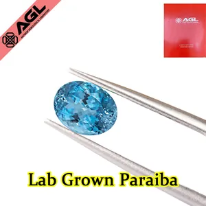 Primo piano di pietra Paraiba ovale coltivata in laboratorio con certificato AGL