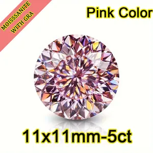 High-quality detailed macro shot of a 5ct pink round brilliant cut moissanite gemstone